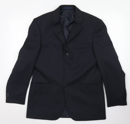 Pinstripe Mens Blue Striped Polyester Jacket Blazer Size 38