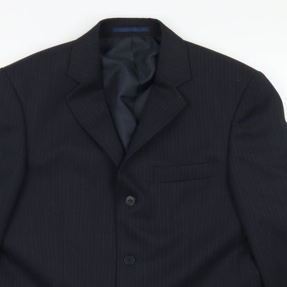 Pinstripe Mens Blue Striped Polyester Jacket Blazer Size 38