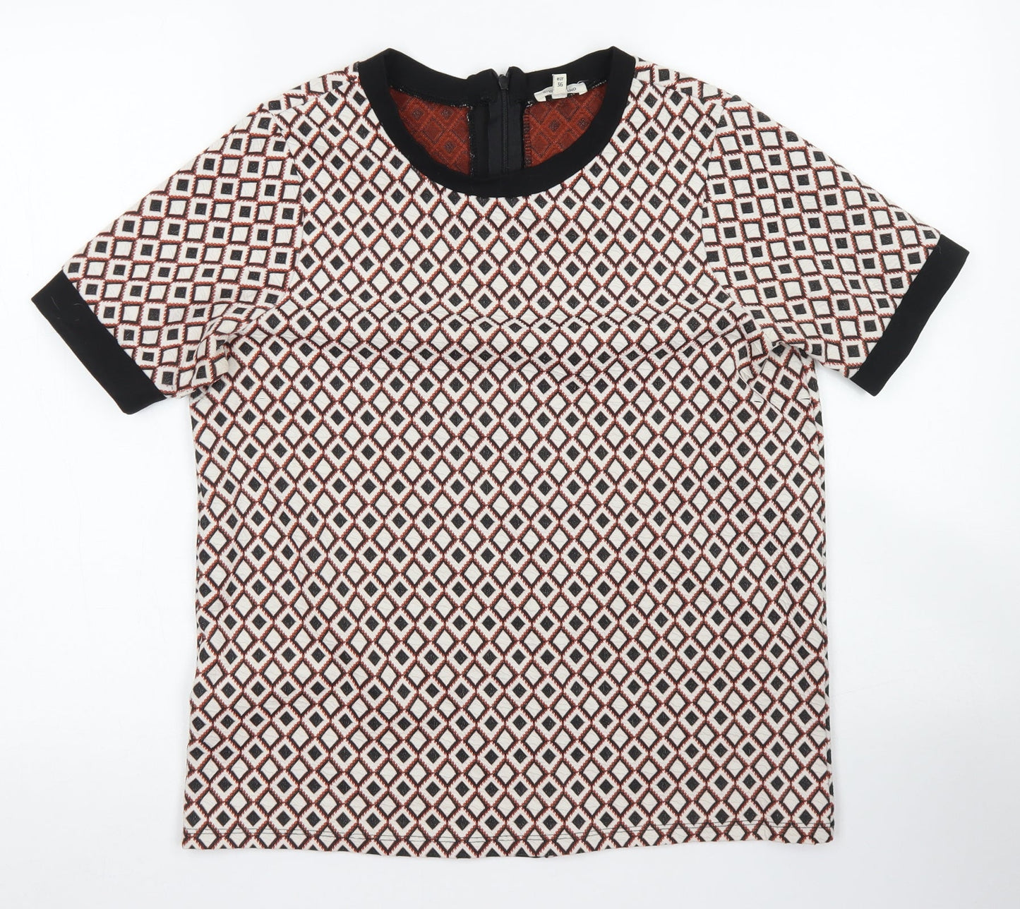 River Island Womens Ivory Argyle/Diamond Polyester Basic Blouse Size 10 Crew Neck
