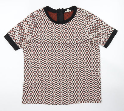 River Island Womens Ivory Argyle/Diamond Polyester Basic Blouse Size 10 Crew Neck