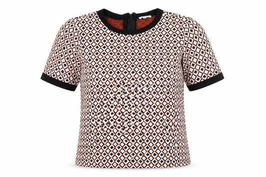 River Island Womens Ivory Argyle/Diamond Polyester Basic Blouse Size 10 Crew Neck