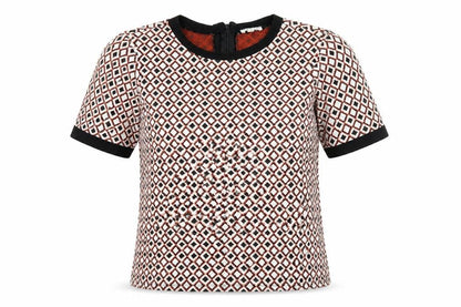River Island Womens Ivory Argyle/Diamond Polyester Basic Blouse Size 10 Crew Neck