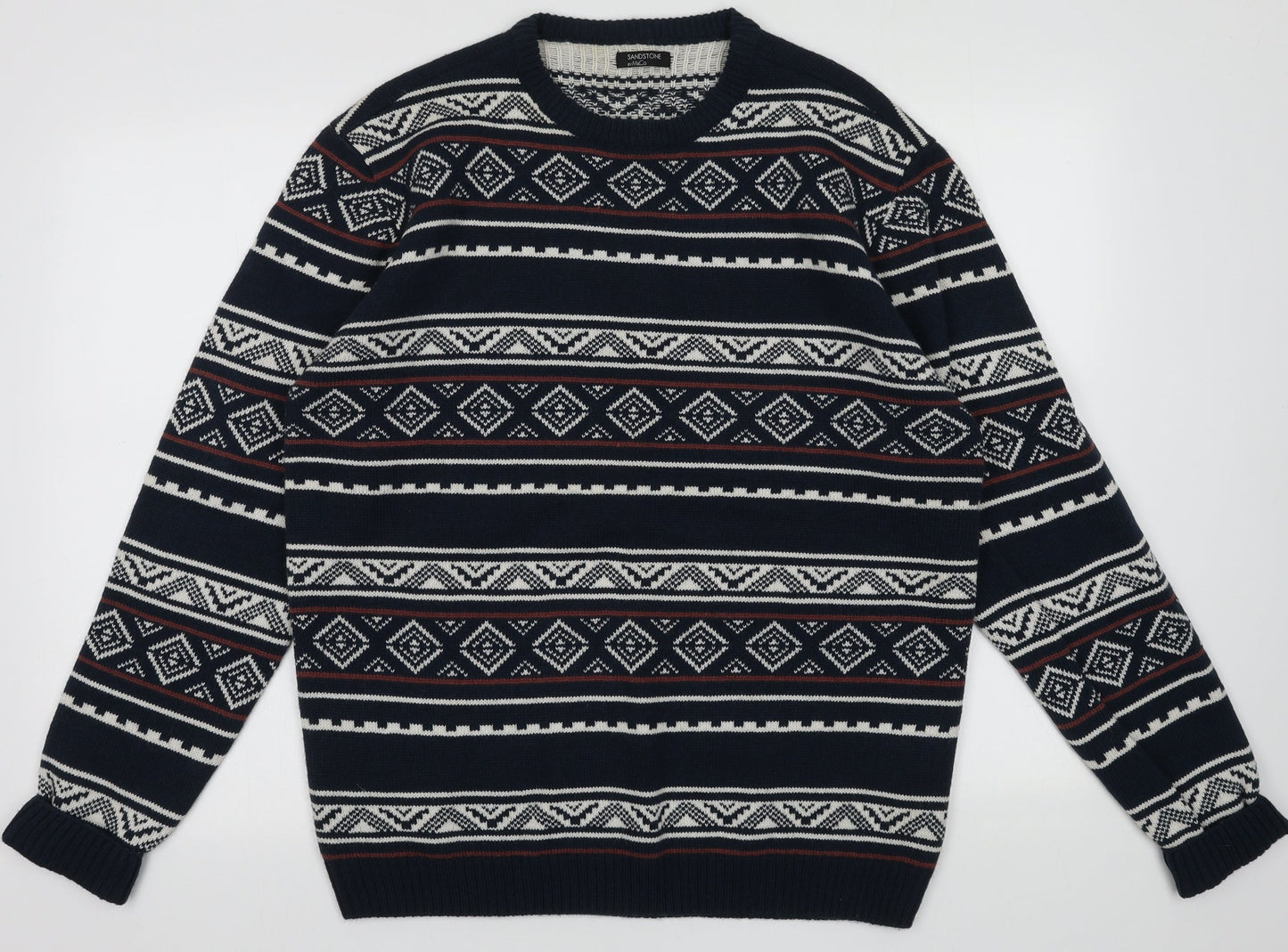 M&Co Mens Blue Geometric Acrylic Pullover Sweatshirt Size M