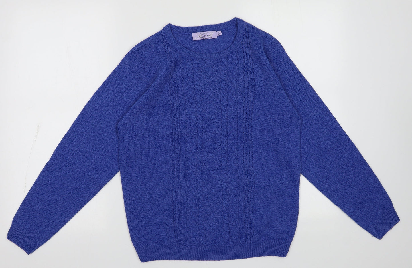 EWM Womens Blue Crew Neck Argyle/Diamond Acrylic Pullover Jumper Size S