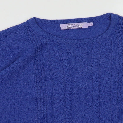 EWM Womens Blue Crew Neck Argyle/Diamond Acrylic Pullover Jumper Size S