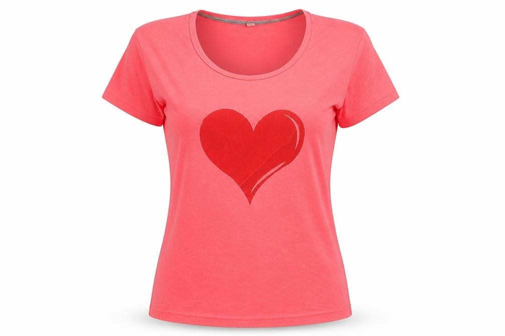 Preworn Womens Pink  Polyester Basic T-Shirt Size S Crew Neck - heart print