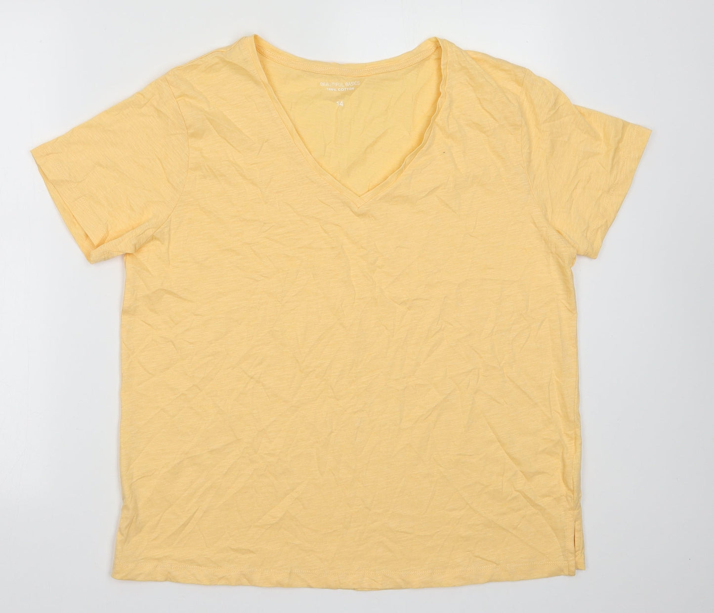 Preworn Womens Orange  Cotton Basic T-Shirt Size 14 V-Neck