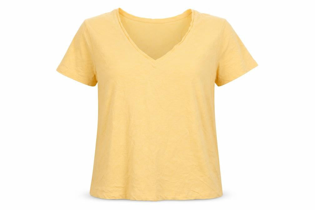 Preworn Womens Orange  Cotton Basic T-Shirt Size 14 V-Neck