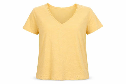 Preworn Womens Orange  Cotton Basic T-Shirt Size 14 V-Neck