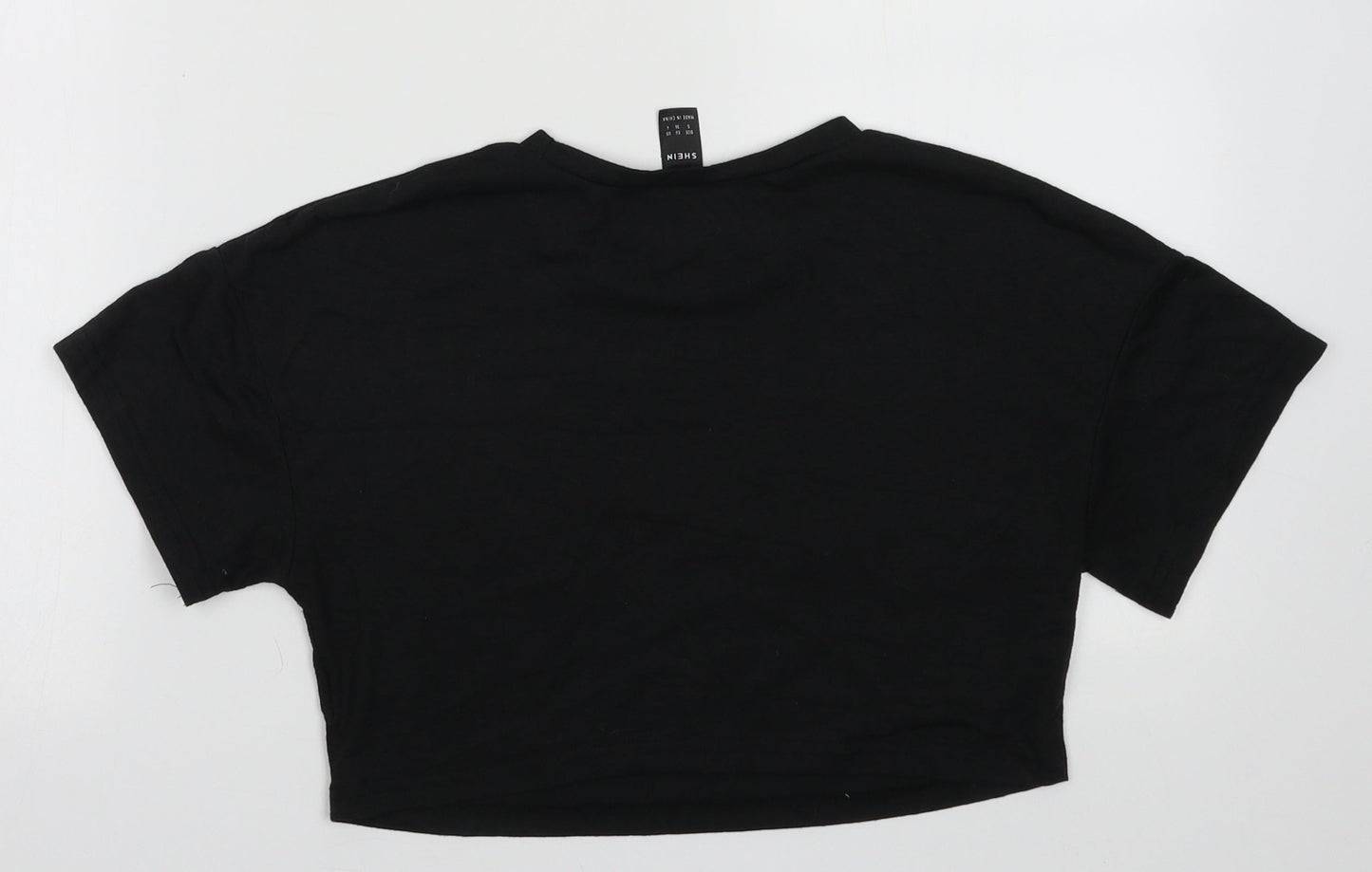 SheIn Womens Black  Cotton Cropped T-Shirt Size S Crew Neck - California