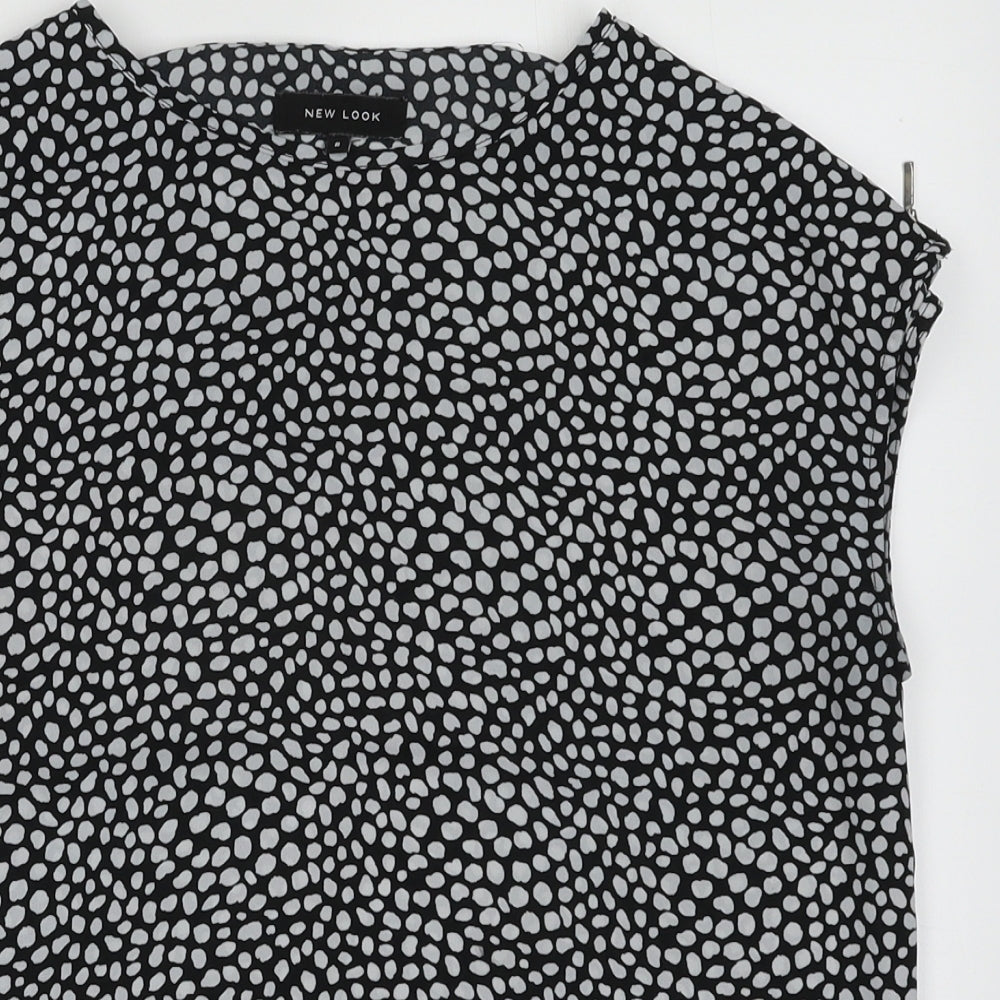 New Look Womens Black Animal Print Polyester Basic Tank Size 8 Crew Neck