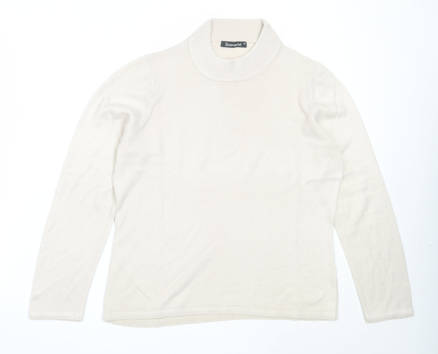 Bonmarché Womens Beige High Neck  Acrylic Pullover Jumper Size M