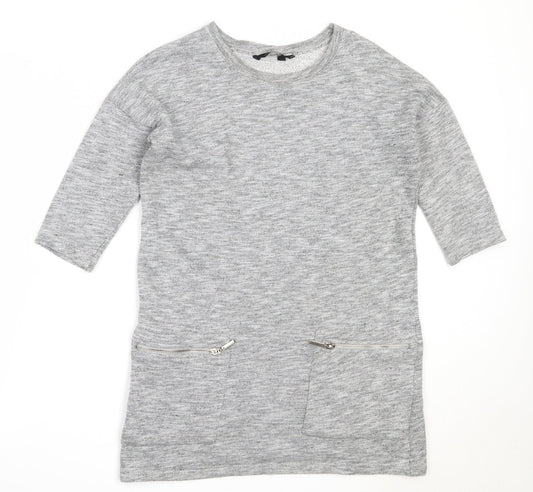 New Look Womens Grey Round Neck  Cotton Tunic Jumper Size 8