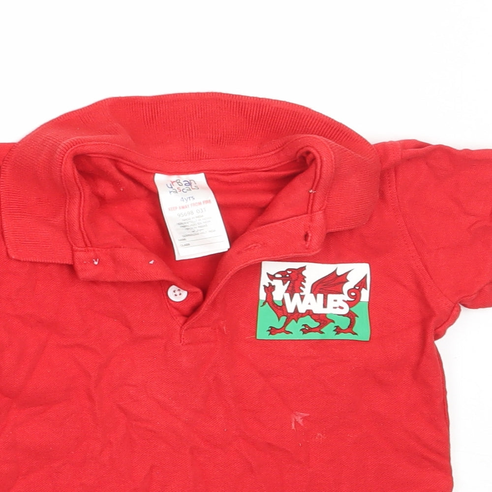 Urban Rascals Boys Red  Cotton Basic Polo Size 4 Years Collared  - WALES