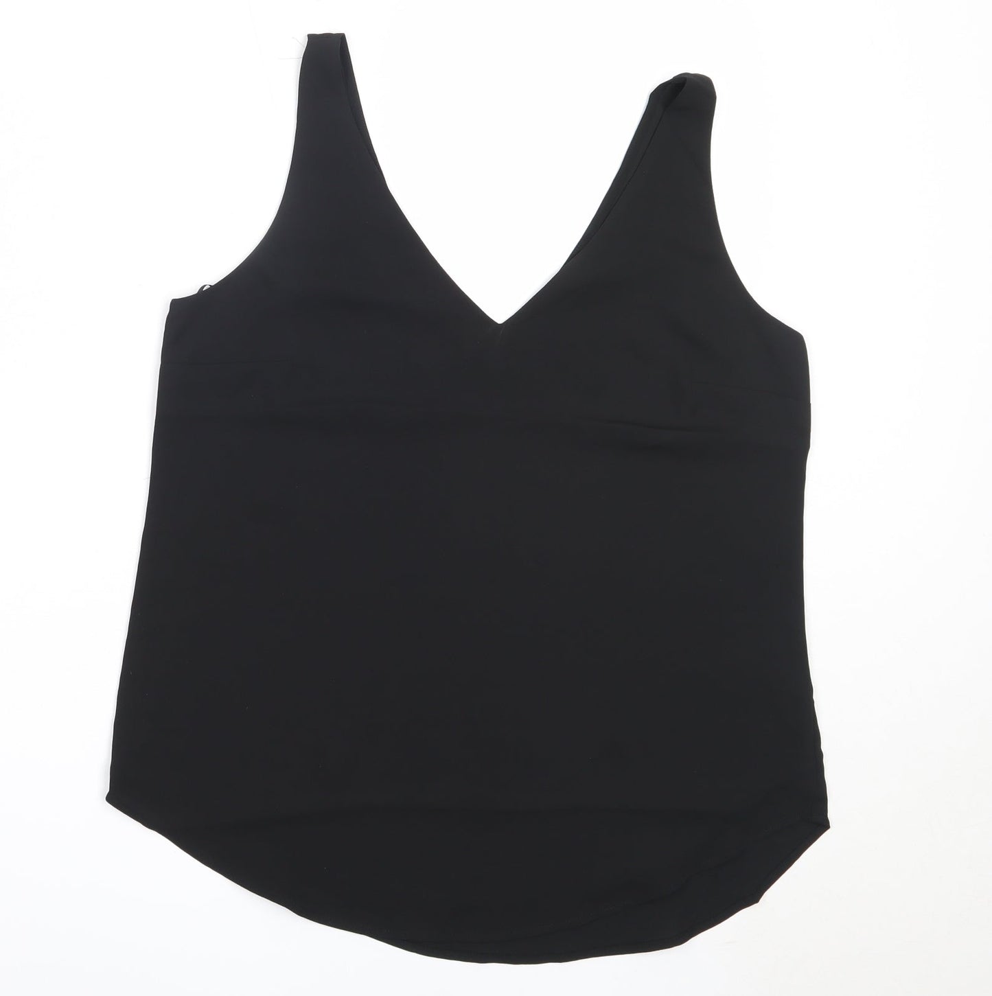 Preworn Womens Black  Polyester Basic Blouse Size 12 V-Neck