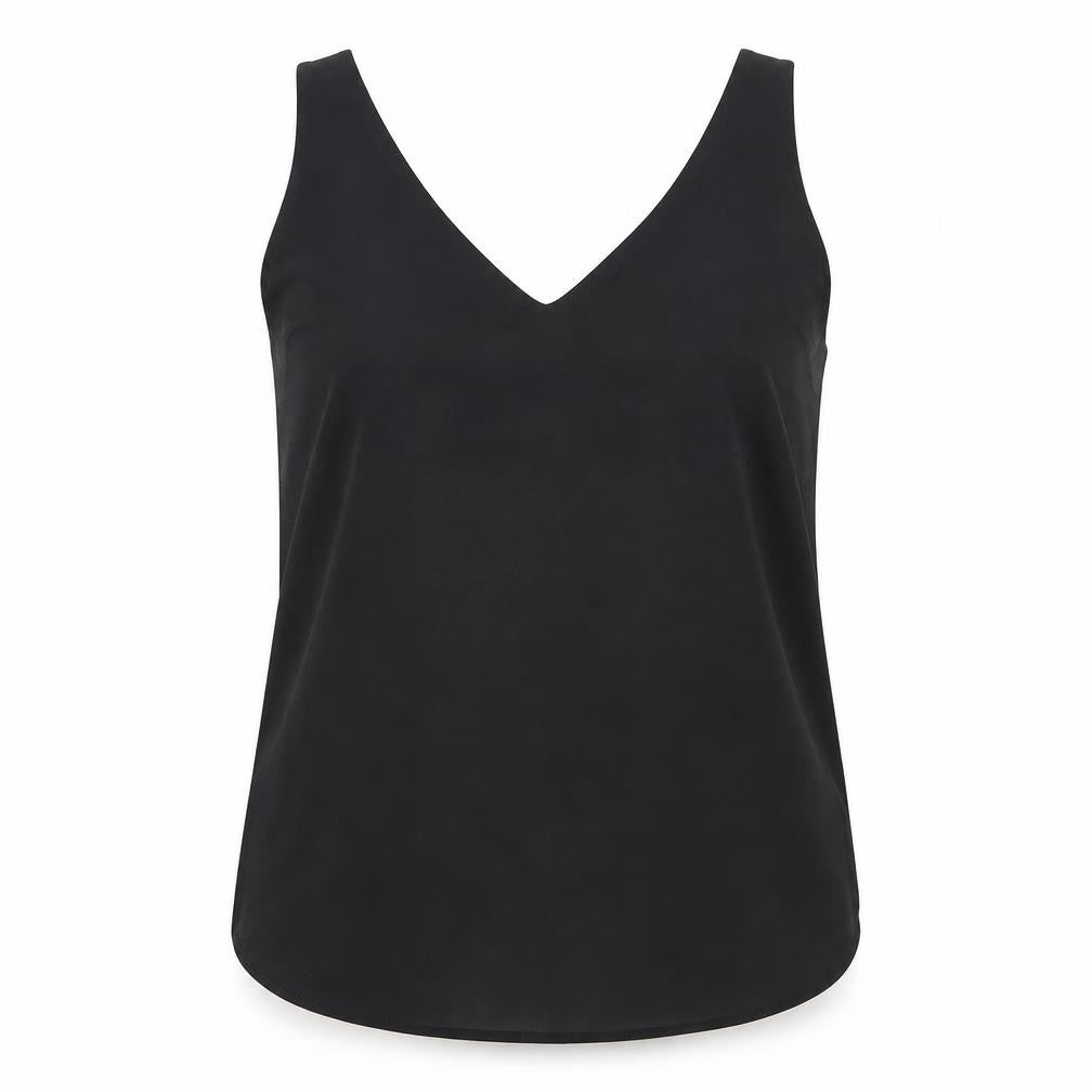 Preworn Womens Black  Polyester Basic Blouse Size 12 V-Neck