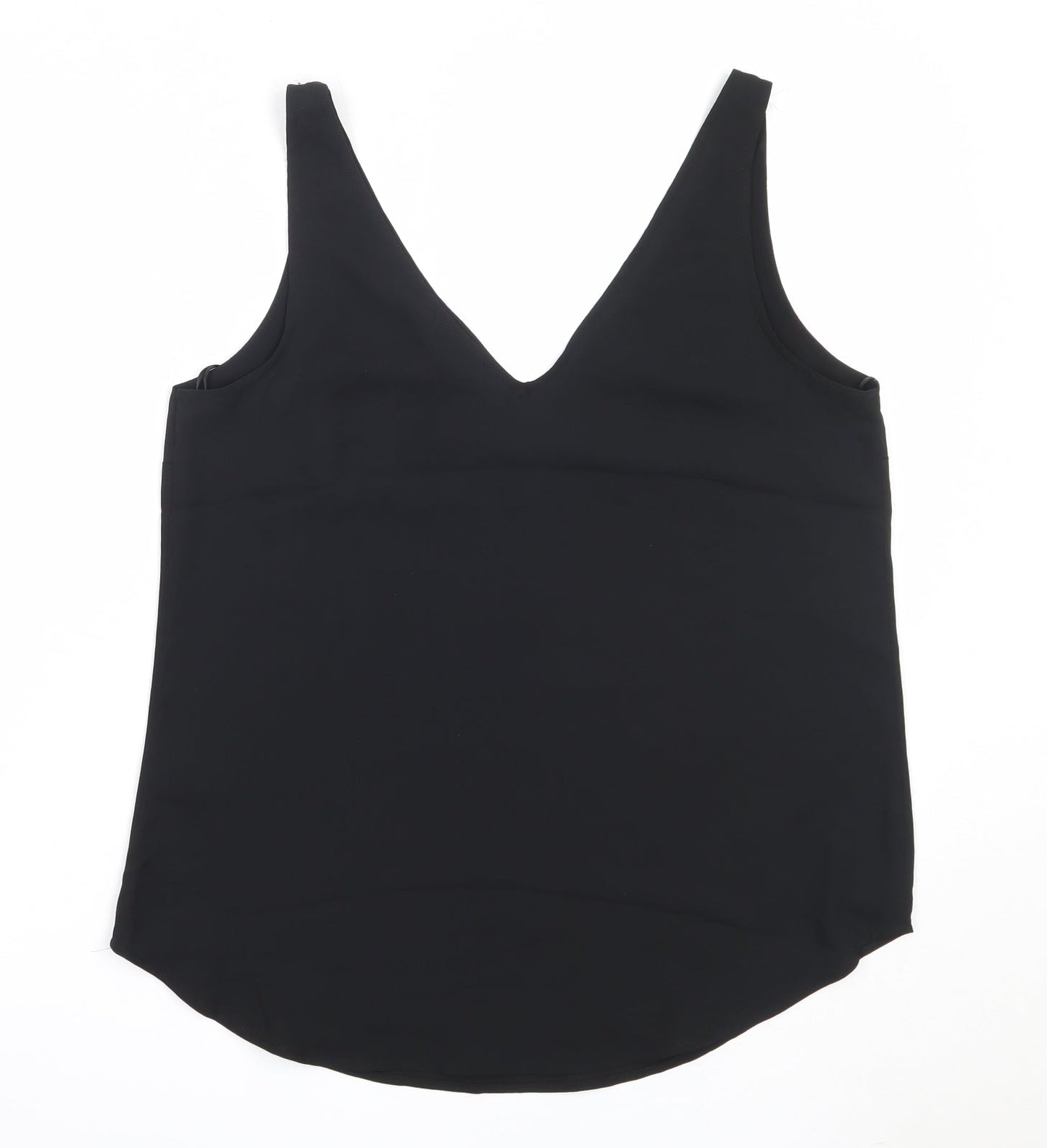 Preworn Womens Black  Polyester Basic Blouse Size 12 V-Neck