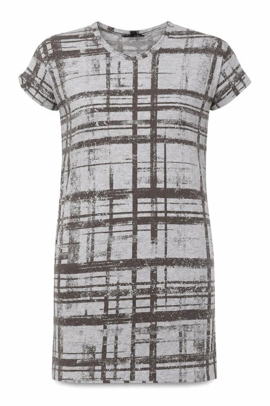 Topshop Womens Grey Check Polyester T-Shirt Dress  Size 8  Round Neck