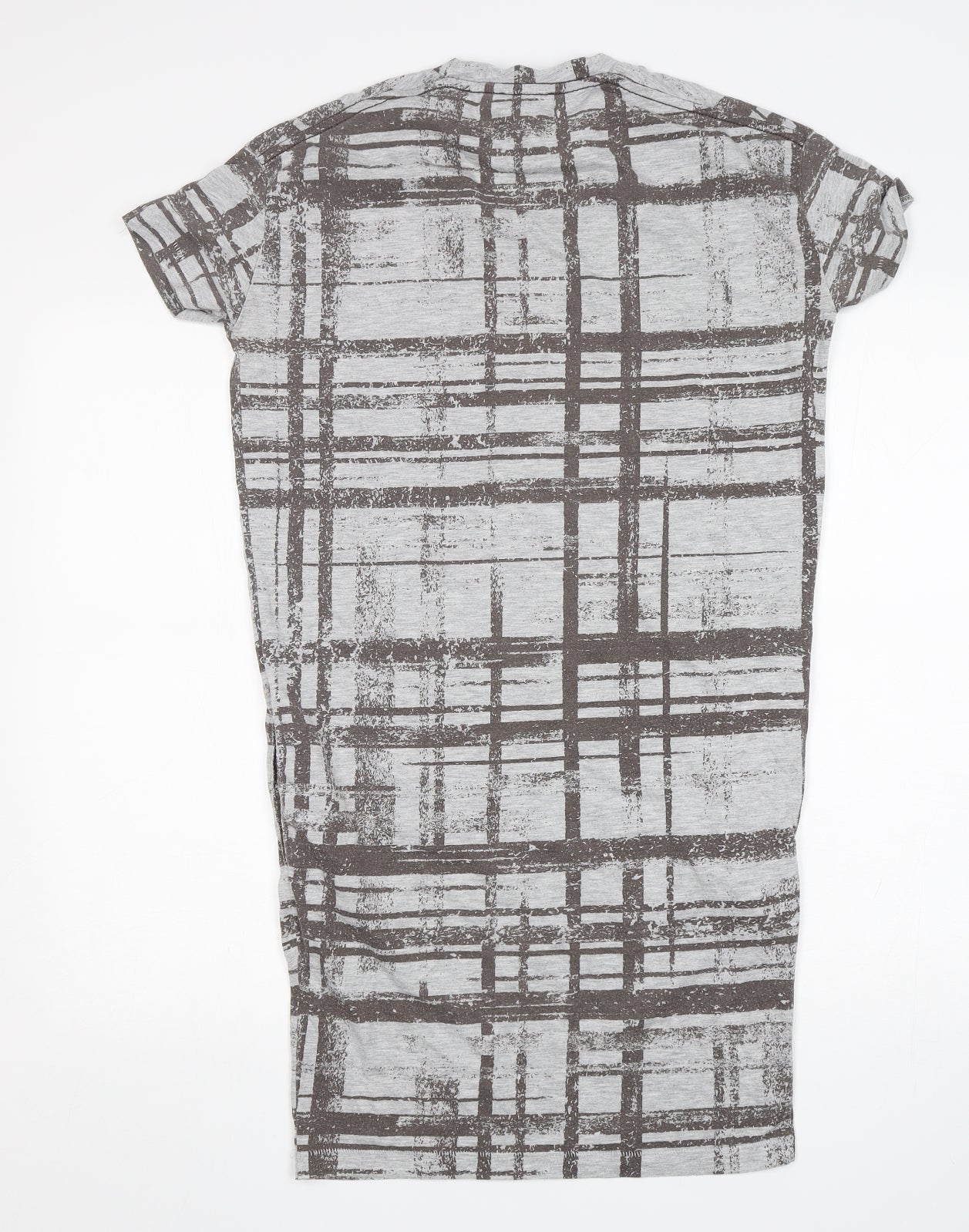 Topshop Womens Grey Check Polyester T-Shirt Dress  Size 8  Round Neck