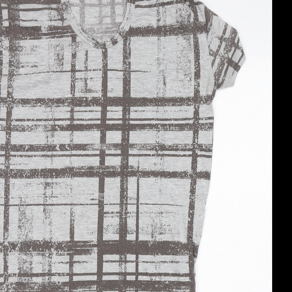 Topshop Womens Grey Check Polyester T-Shirt Dress  Size 8  Round Neck