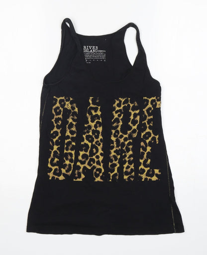River Island  Womens Black Animal Print Cotton Basic Tank Size 6 Round Neck