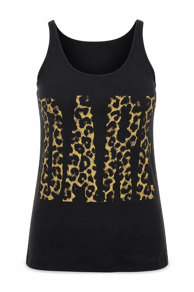 River Island  Womens Black Animal Print Cotton Basic Tank Size 6 Round Neck