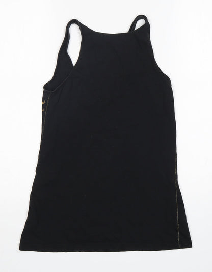River Island  Womens Black Animal Print Cotton Basic Tank Size 6 Round Neck