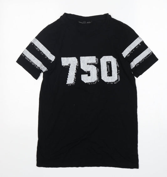 New Look Womens Black  Viscose Basic T-Shirt Size 4 Round Neck
