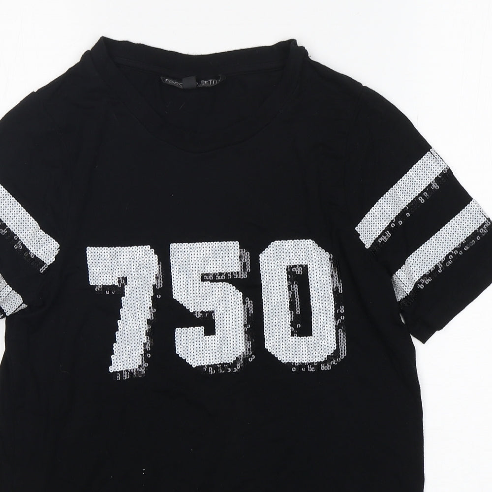 New Look Womens Black  Viscose Basic T-Shirt Size 4 Round Neck