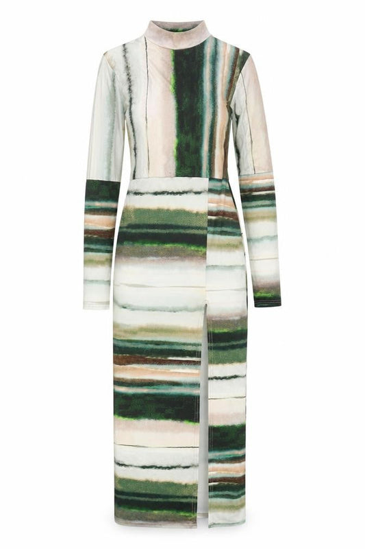 PRETTYLITTLETHING Womens Multicoloured Striped Polyester Pencil Dress  Size 8  Mock Neck