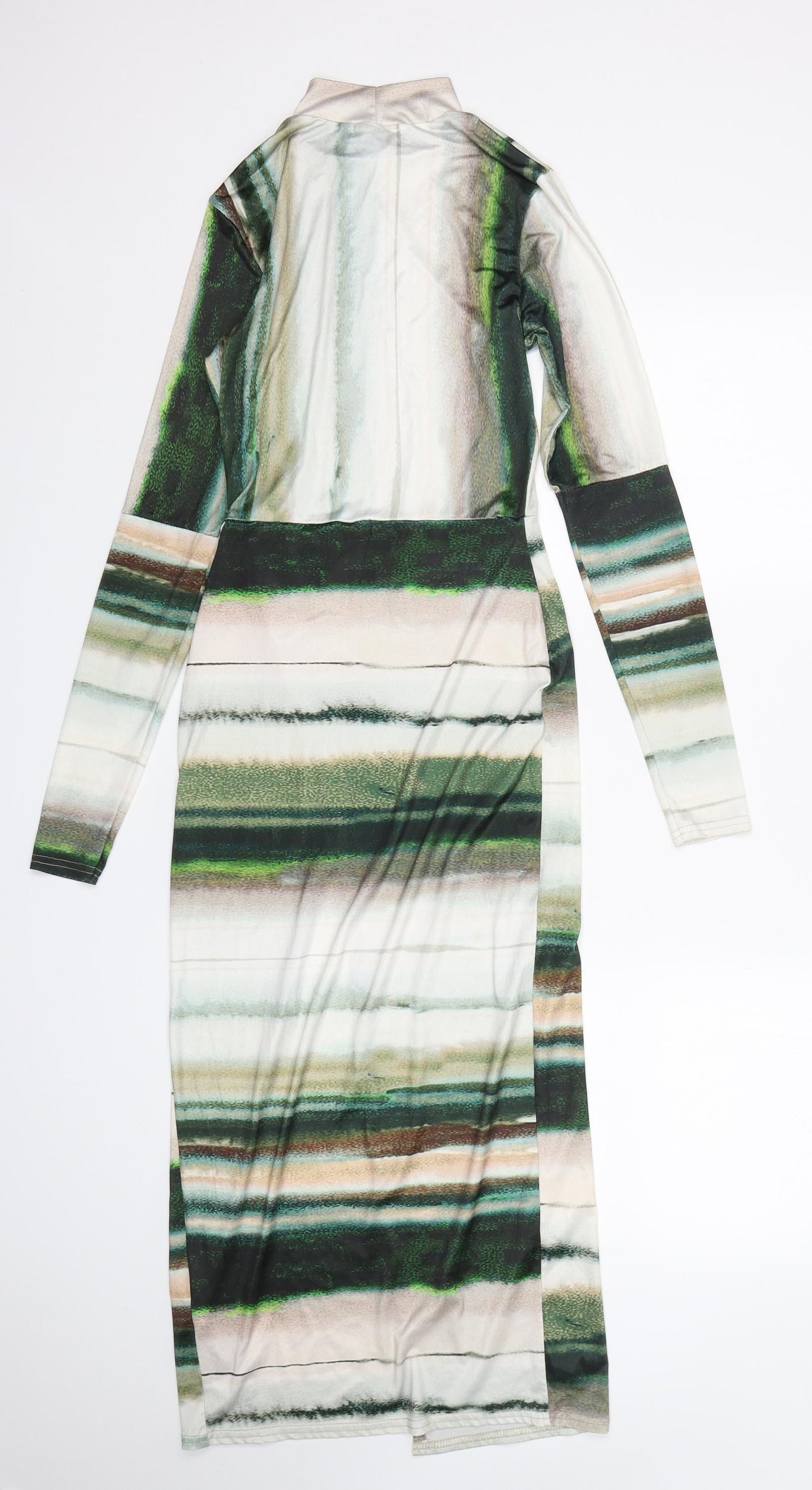 PRETTYLITTLETHING Womens Multicoloured Striped Polyester Pencil Dress  Size 8  Mock Neck