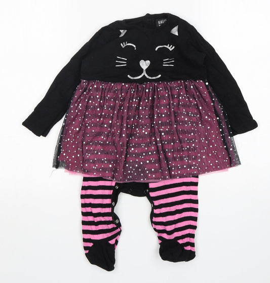 Hallowscream Girls Multicoloured Striped Cotton Babygrow One-Piece Size 12-18 Months   - Cat Print