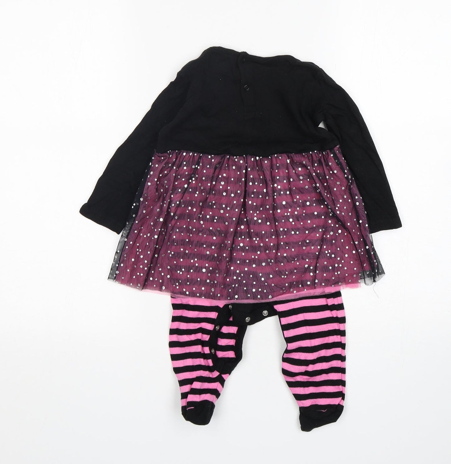 Hallowscream Girls Multicoloured Striped Cotton Babygrow One-Piece Size 12-18 Months   - Cat Print