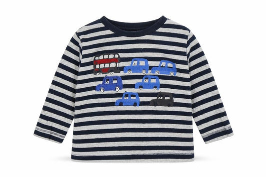 Next Boys Multicoloured Striped Cotton Basic T-Shirt Size 6-9 Months Round Neck