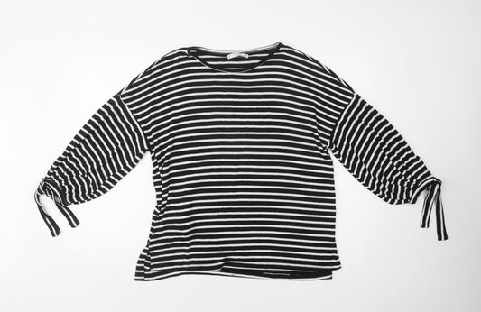 Mango Womens Black Crew Neck Striped Viscose Pullover Jumper Size S
