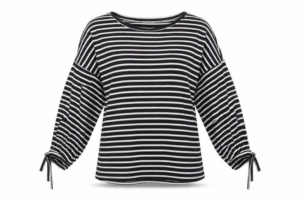 Mango Womens Black Crew Neck Striped Viscose Pullover Jumper Size S