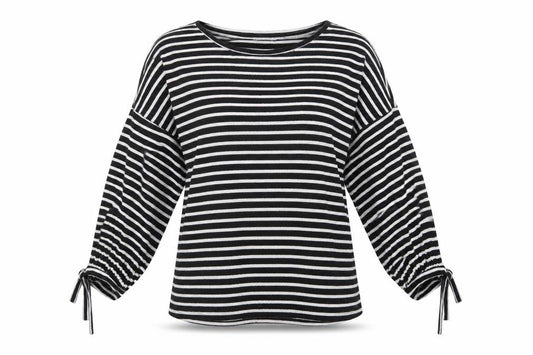 Mango Womens Black Crew Neck Striped Viscose Pullover Jumper Size S