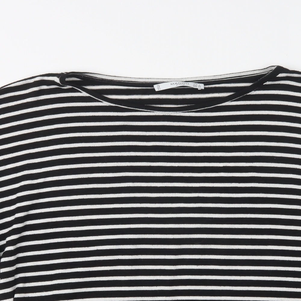Mango Womens Black Crew Neck Striped Viscose Pullover Jumper Size S