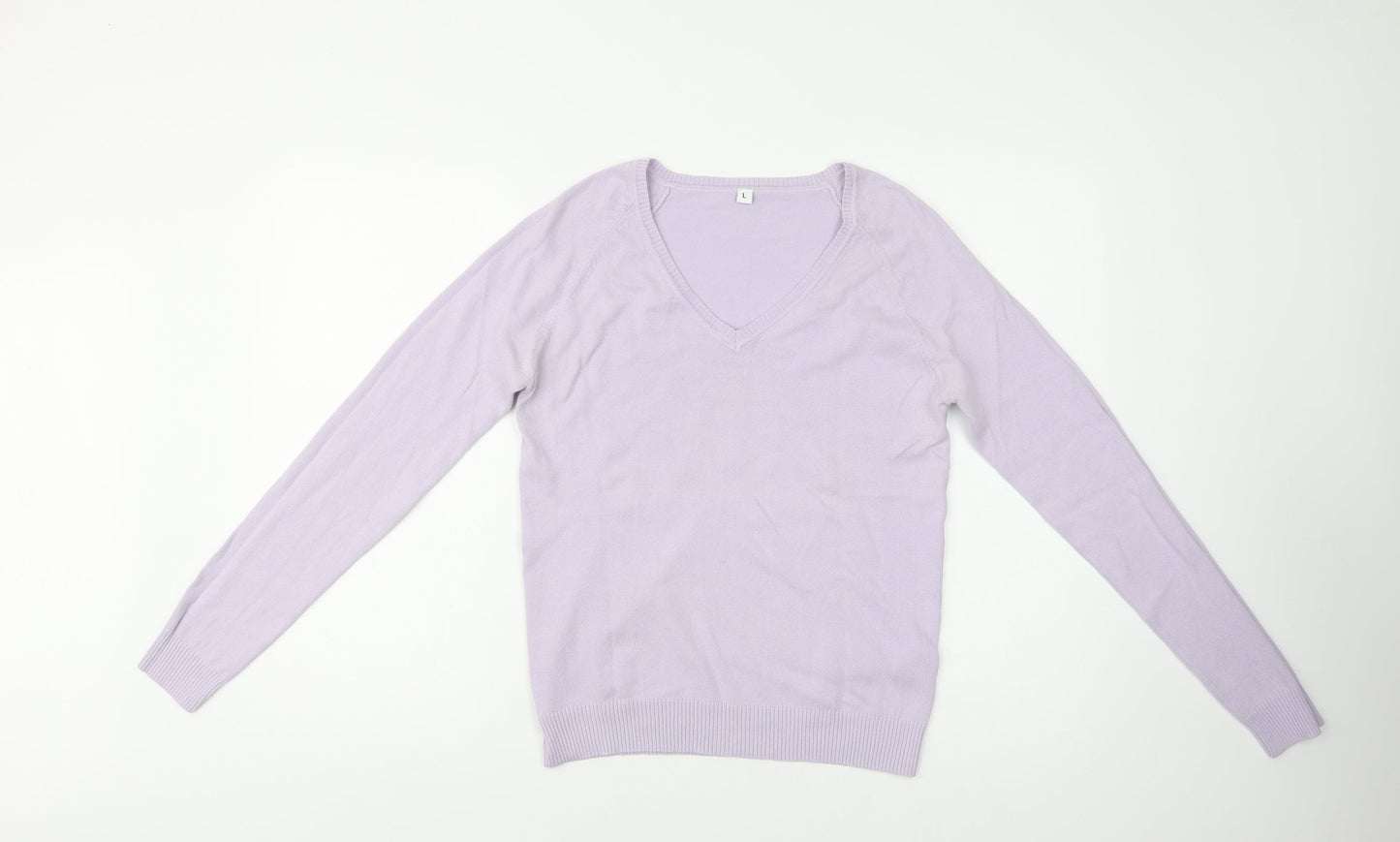 Preworn Womens Purple V-Neck  Cotton Pullover Jumper Size L