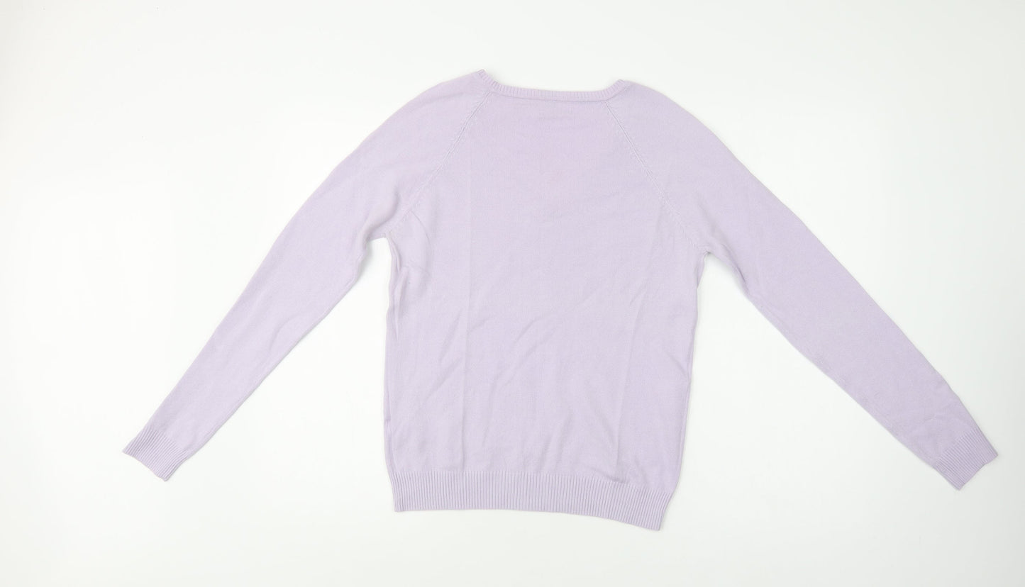 Preworn Womens Purple V-Neck  Cotton Pullover Jumper Size L
