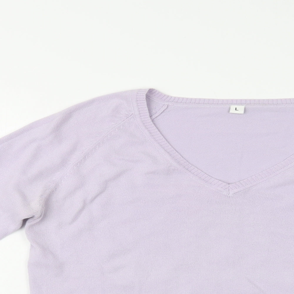 Preworn Womens Purple V-Neck  Cotton Pullover Jumper Size L