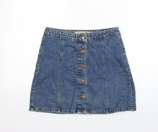Denim & Co. Womens Blue  Cotton A-Line Skirt Size 10   Button - Distressed