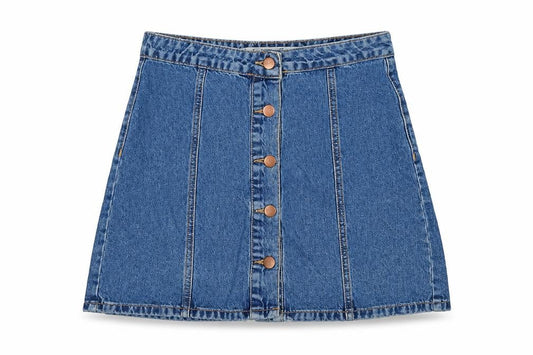Denim & Co. Womens Blue  Cotton A-Line Skirt Size 10   Button - Distressed