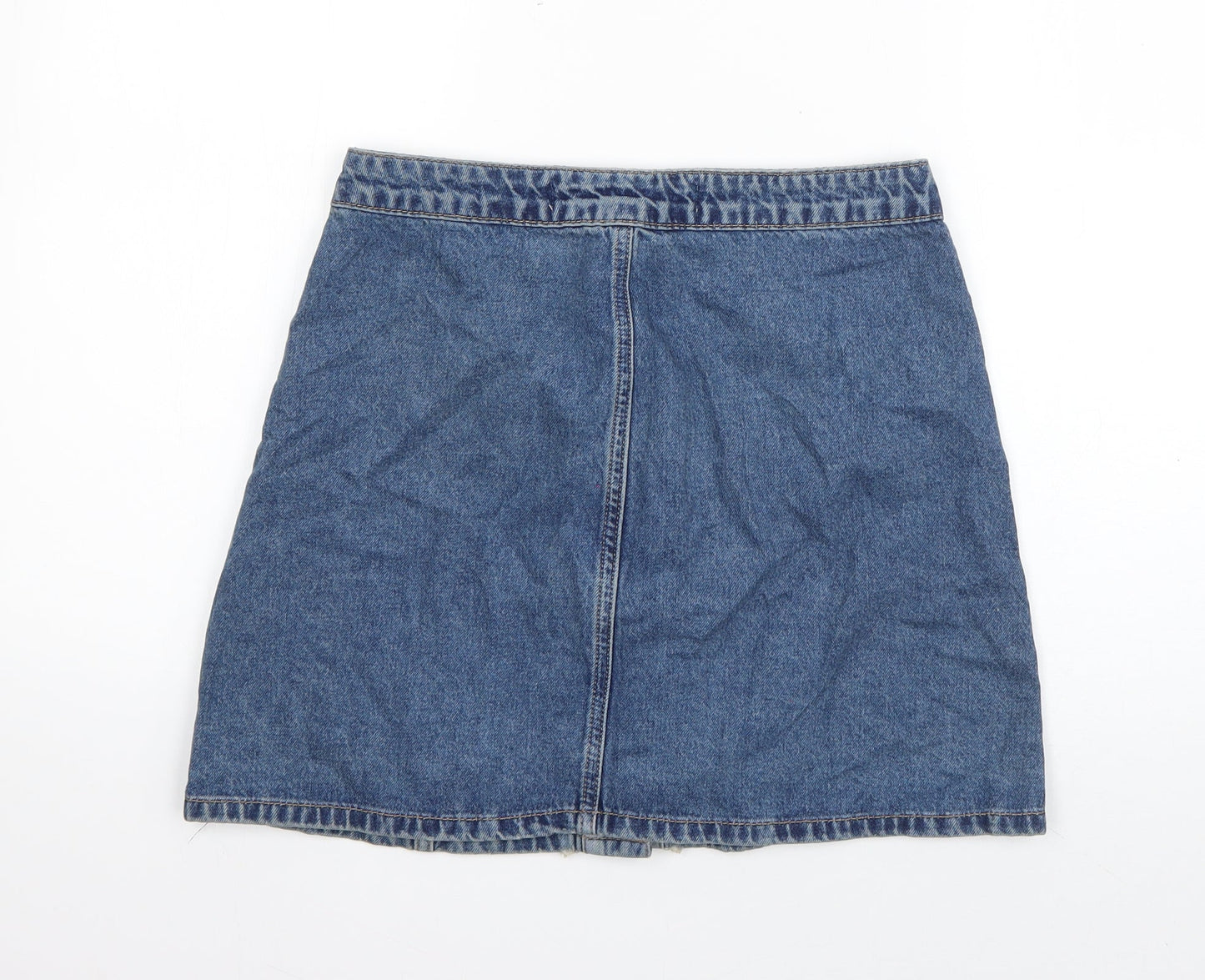 Denim & Co. Womens Blue  Cotton A-Line Skirt Size 10   Button - Distressed