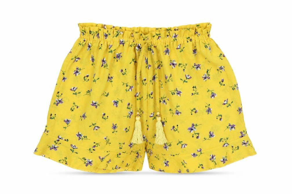 Preworn Womens Yellow Floral Polyester Paperbag Shorts Size 30 in L5 in Regular Pull On
