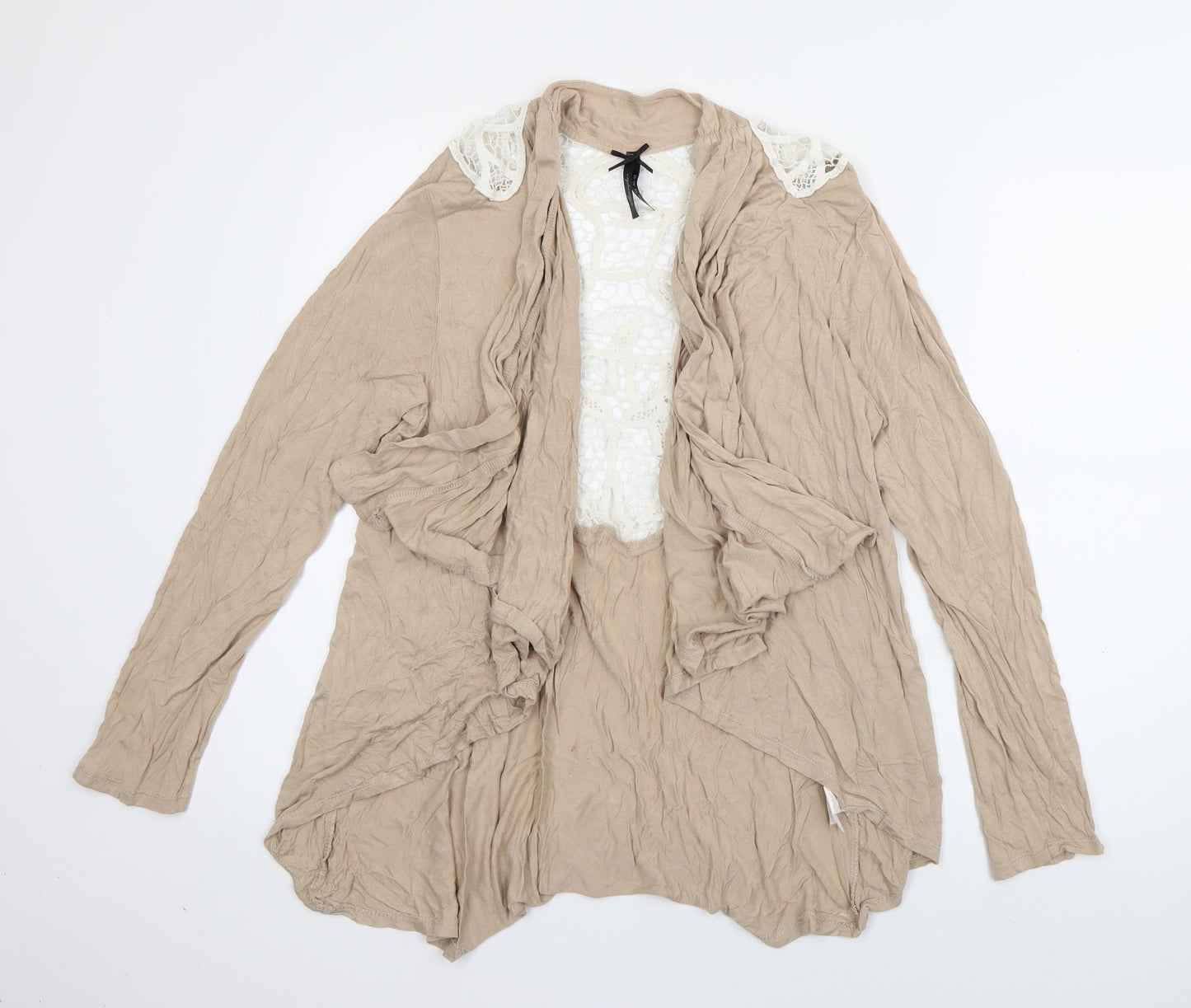 Atmosphere Womens Beige V-Neck  Viscose Cardigan Jumper Size 12   - crochet detail