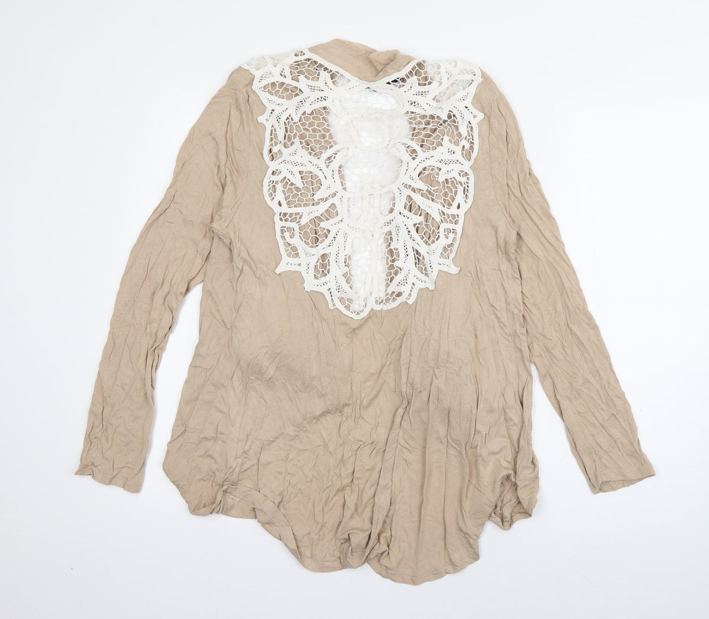 Atmosphere Womens Beige V-Neck  Viscose Cardigan Jumper Size 12   - crochet detail
