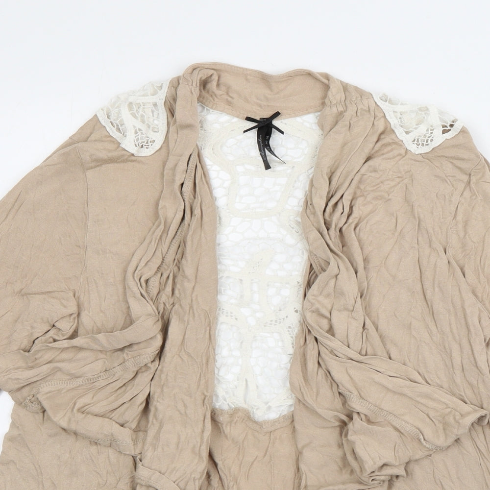 Atmosphere Womens Beige V-Neck  Viscose Cardigan Jumper Size 12   - crochet detail