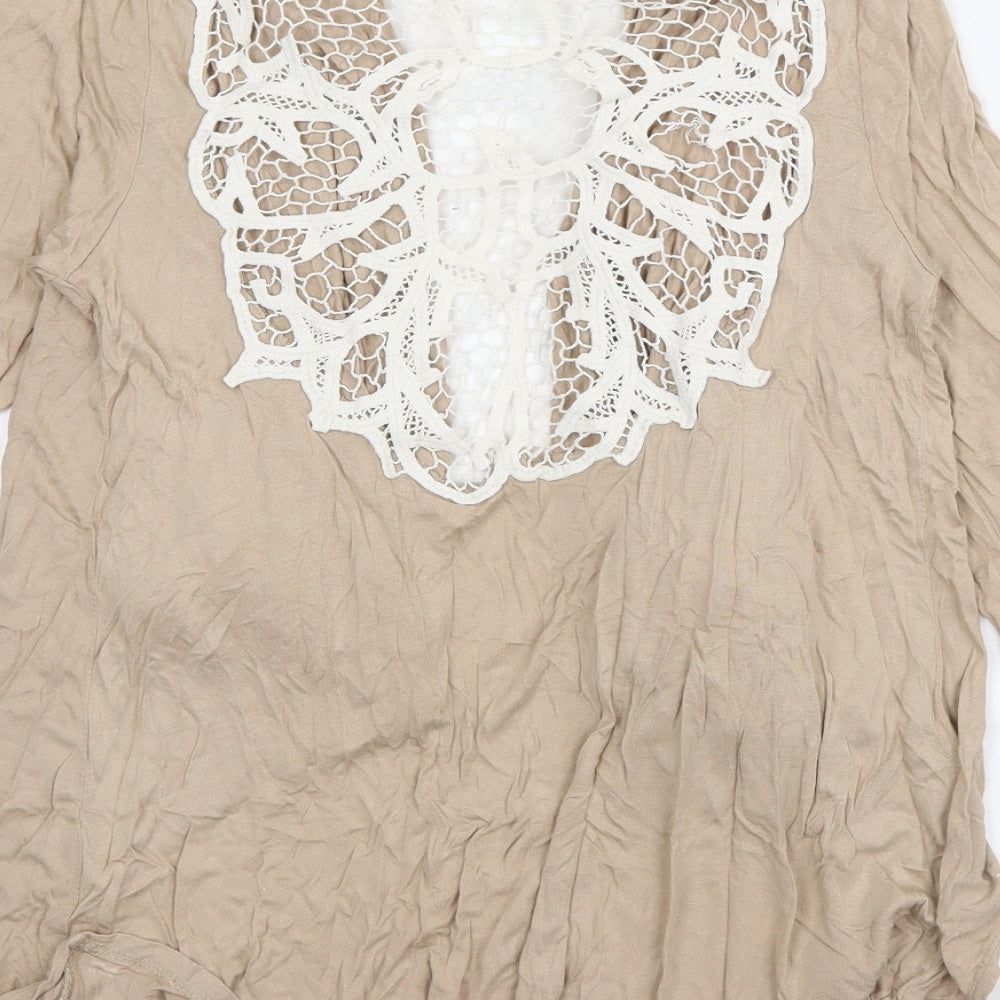 Atmosphere Womens Beige V-Neck  Viscose Cardigan Jumper Size 12   - crochet detail