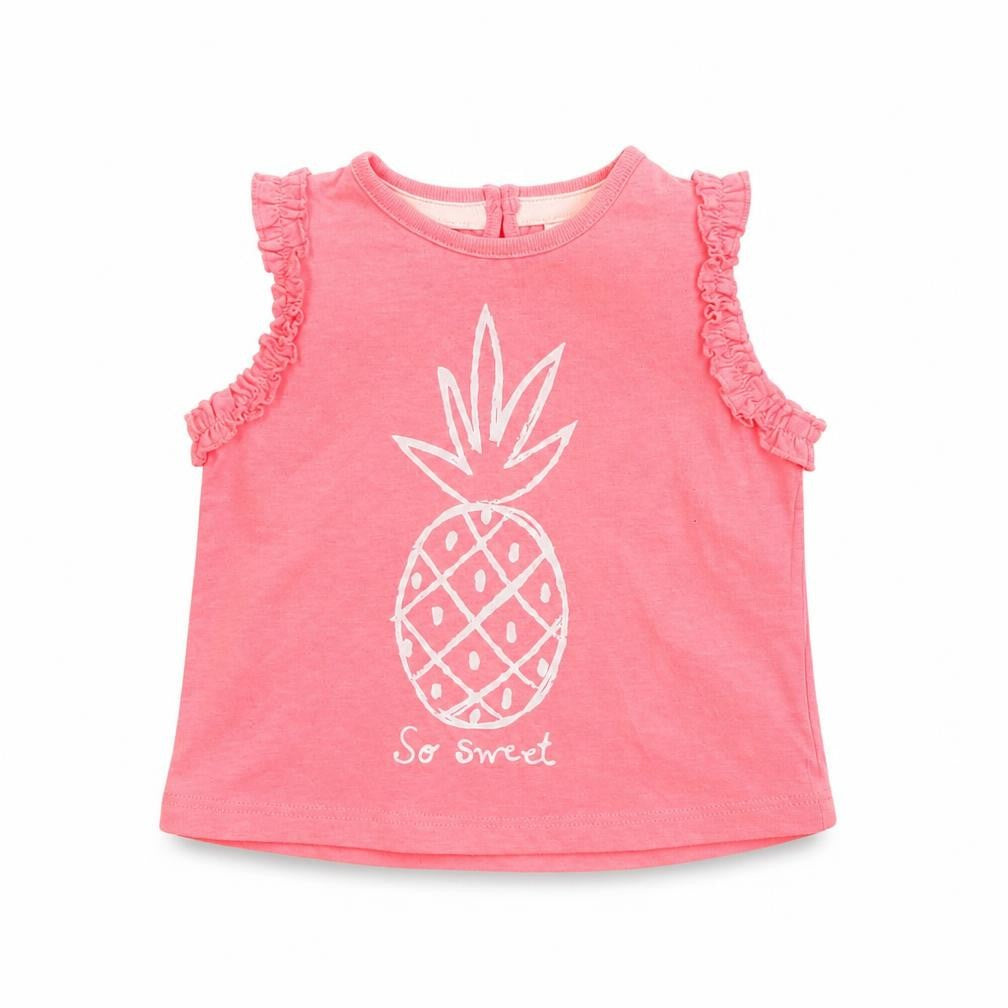 F&F Girls Pink  Cotton Basic Tank Size 3-6 Months Round Neck Pullover - Pineapple